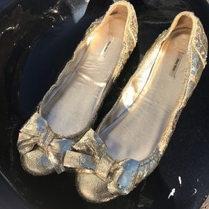 MIU MIU Gold sparkly ballerina flats size 41